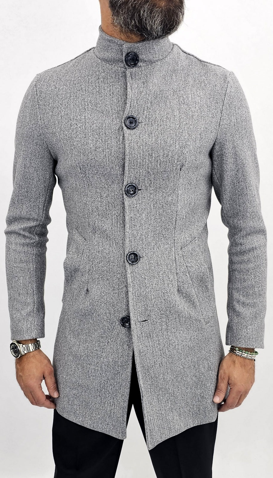 Cappotto Uomo collo  Coreana Grigio slim fit s,m,l,xl,xxl