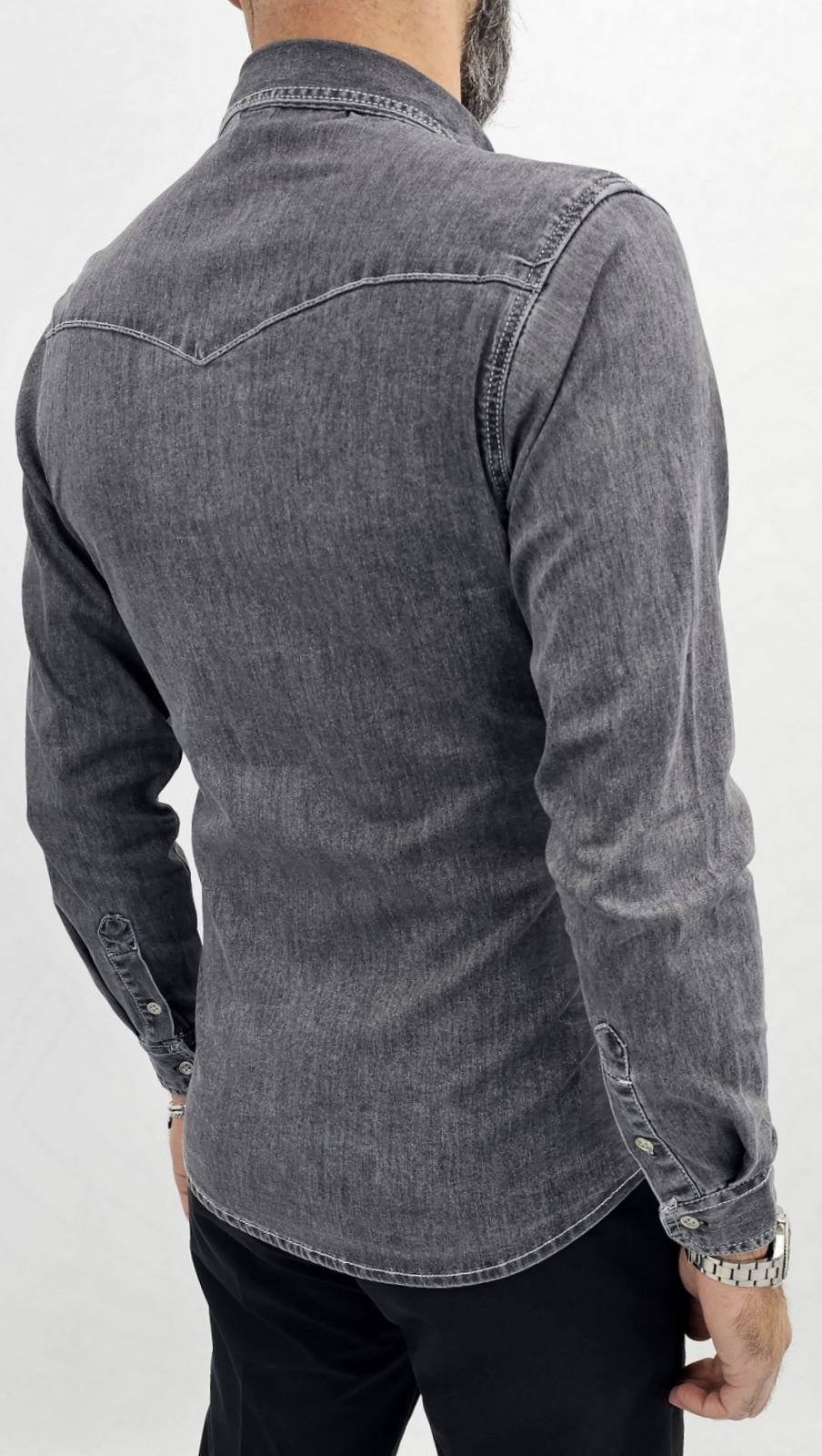 Camicia di effetto Jeans uomo Blu/nero cotone a manica Lunga slim elastica