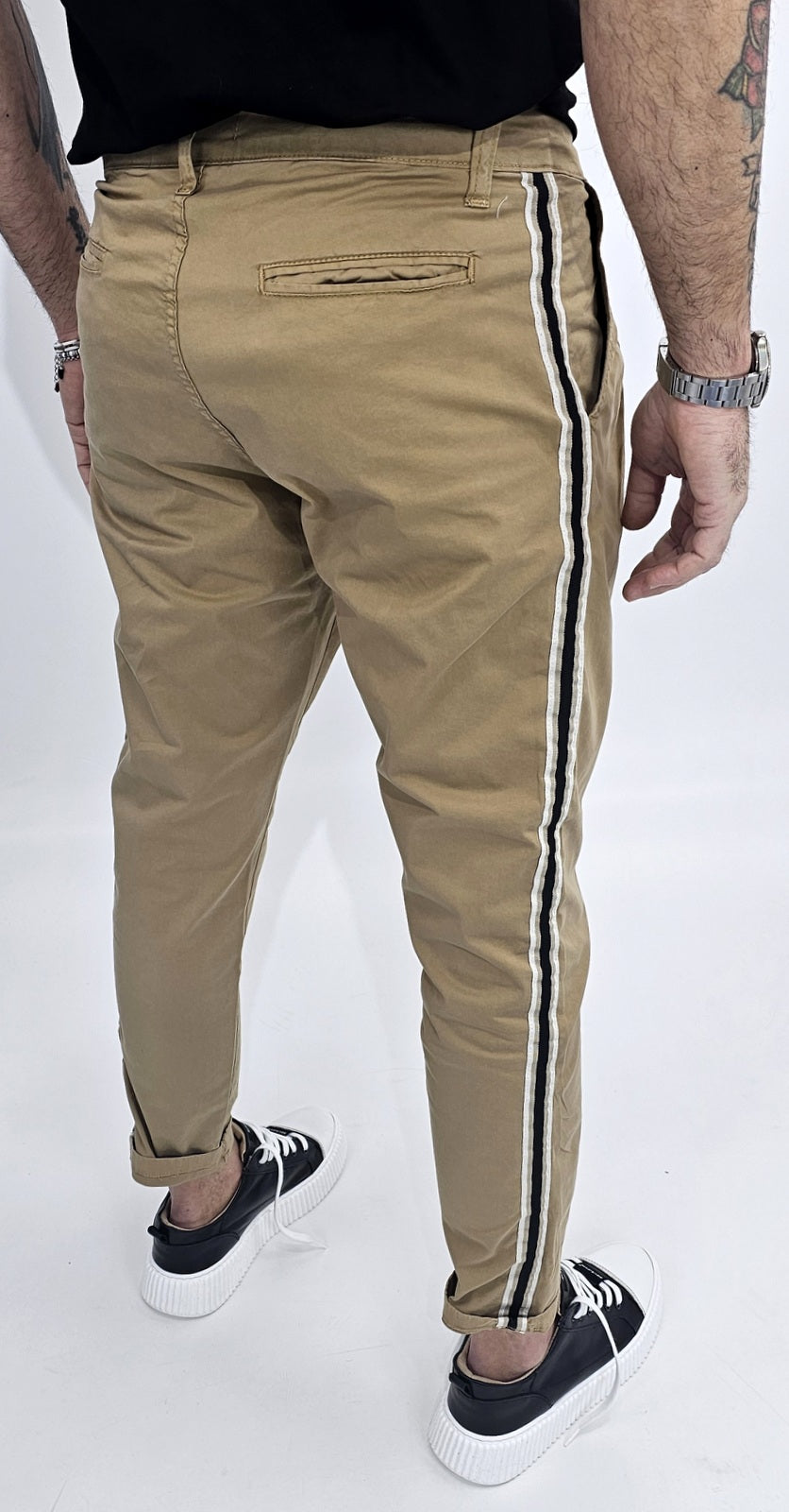 Pantalone Uomo Cotone Elastico Capri Primaverile fascia laterale cavallo basso