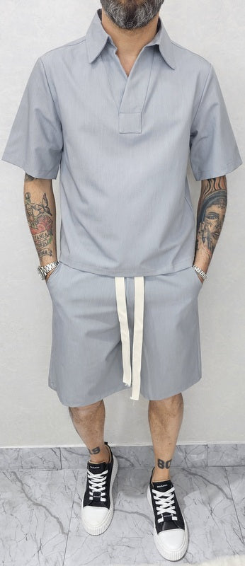 Coordinato safari polo + Bermuda colori fango,nero,grigio  s,m,l,xl,xxl