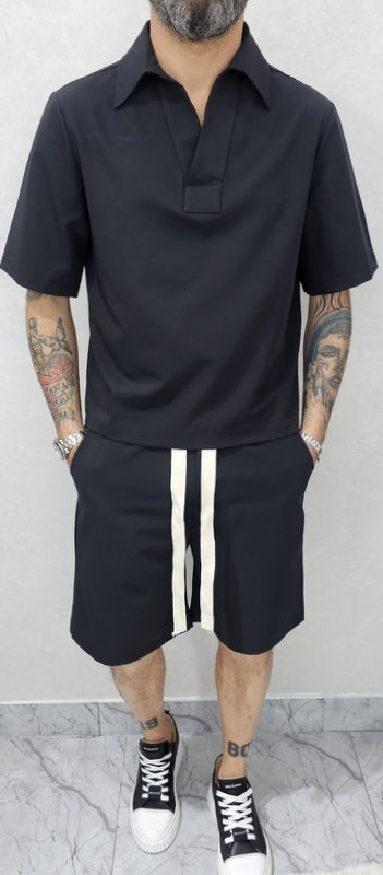 Coordinato safari polo + Bermuda colori fango,nero,grigio  s,m,l,xl,xxl