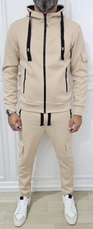 Tuta Completo Uomo Nido d'ape Felpa Pantalone tech sport Cappuccio elastico