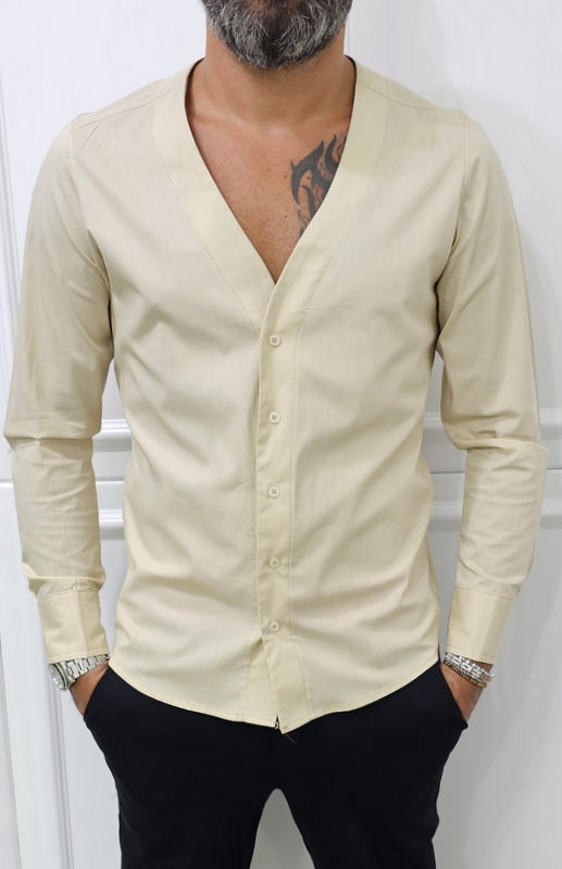 Camicia uomo Slim elastica cotone Scollo V Manica Lunga s,m,l,xl,xxl