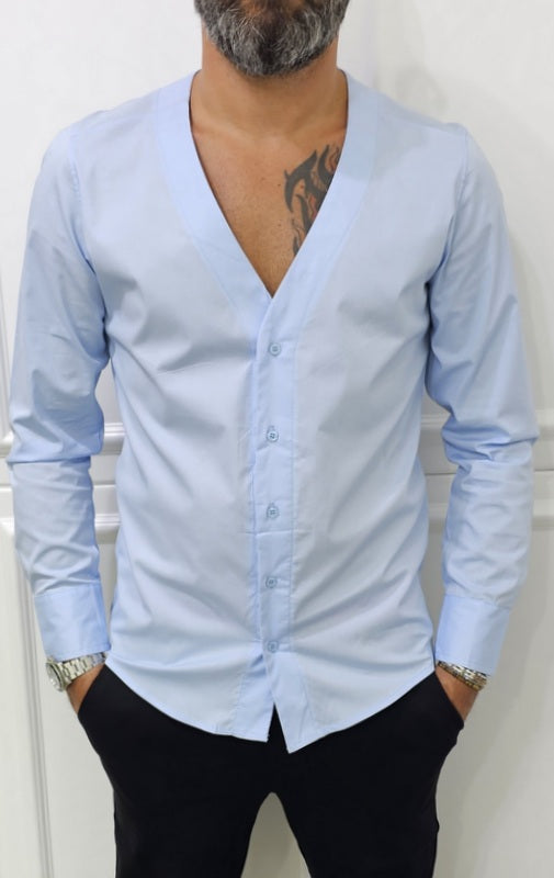 Camicia uomo Slim elastica cotone Scollo V Manica Lunga s,m,l,xl,xxl