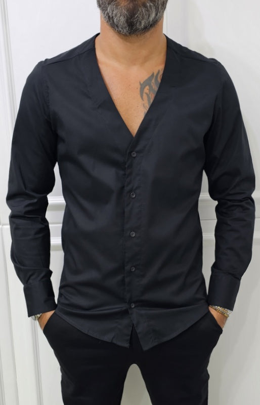Camicia uomo Slim elastica cotone Scollo V Manica Lunga s,m,l,xl,xxl