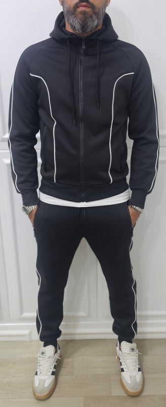 Tuta Completo Uomo Felpa Pantalone tech nero sport Cappuccio elastico s,m,l,xl,xxl