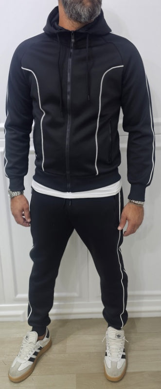 Tuta Completo Uomo Felpa Pantalone tech nero sport Cappuccio elastico s,m,l,xl,xxl