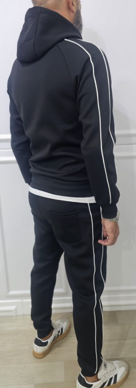 Tuta Completo Uomo Felpa Pantalone tech nero sport Cappuccio elastico s,m,l,xl,xxl
