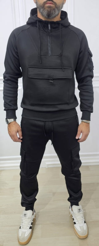 Tuta Tech cargo Cappuccio Completo felpata grigio,nero s,m,l,xl,xxl
