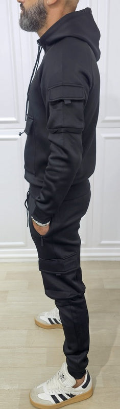 Tuta Tech cargo Cappuccio Completo felpata grigio,nero s,m,l,xl,xxl