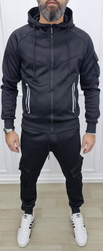 Tuta Tech catarifrangente cargo Cappuccio Completo felpata grigio,nero s,m,l,xl,xxl