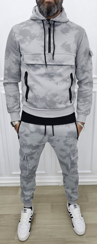 Tuta Tech mimetica cargo Nido D'ape Cappuccio felpata Nero/Grigio  s,m,l,xl,xxl