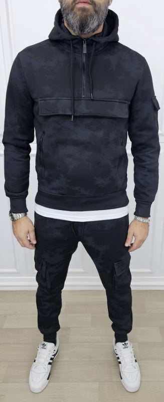 Tuta Tech mimetica cargo Nido D'ape Cappuccio felpata Nero/Grigio  s,m,l,xl,xxl