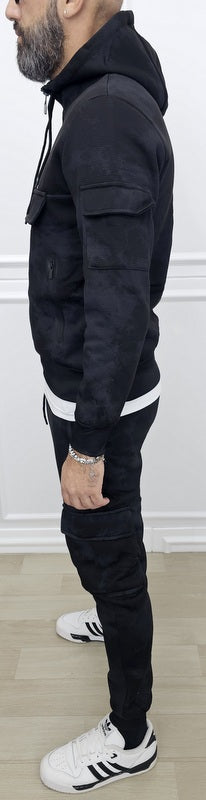 Tuta Tech mimetica cargo Nido D'ape Cappuccio felpata Nero/Grigio  s,m,l,xl,xxl