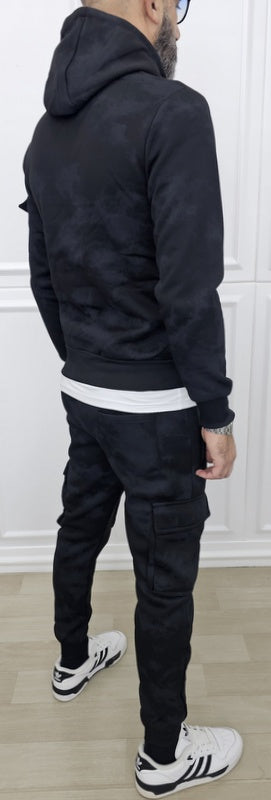 Tuta Tech mimetica cargo Nido D'ape Cappuccio felpata Nero/Grigio  s,m,l,xl,xxl