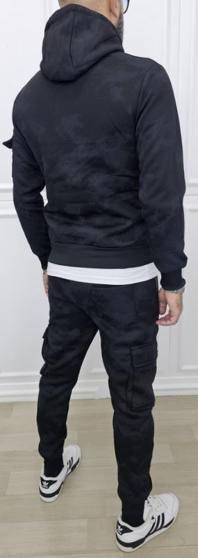 Tuta Tech mimetica cargo Nido D'ape Cappuccio felpata Nero/Grigio  s,m,l,xl,xxl