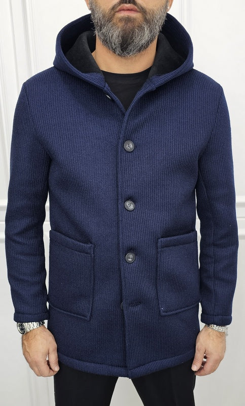 Cappotto Uomo cappuccio termico a coste Invernale blu,nero,sabbia s,m,l,xl,xxl