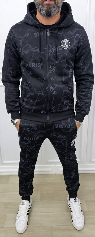 Tuta Paris Limited edition Nero/Bianco Marmorizzata Cappuccio Completo felpata F03 s,m,l,xl,xxl