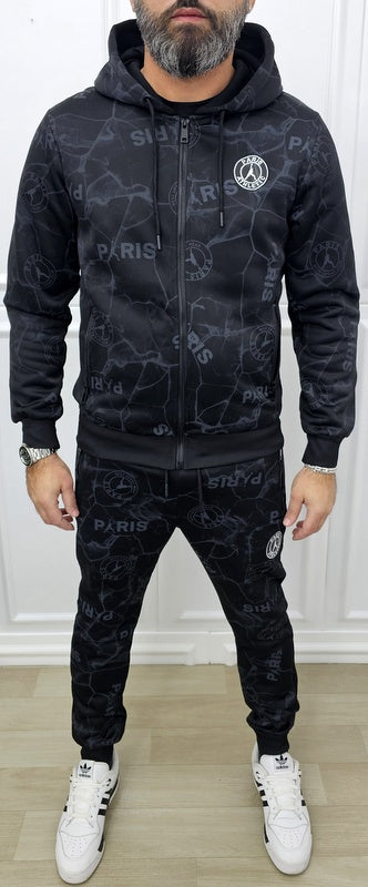 Tuta Paris Limited edition Nero/Bianco Marmorizzata Cappuccio Completo felpata F03 s,m,l,xl,xxl