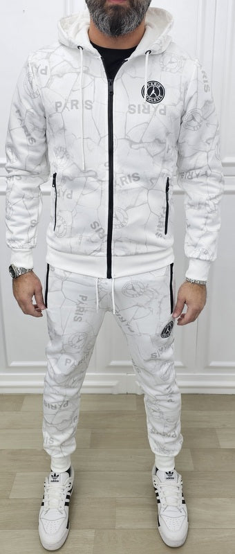 Tuta Paris Limited edition Nero/Bianco Marmorizzata Cappuccio Completo felpata F03 s,m,l,xl,xxl