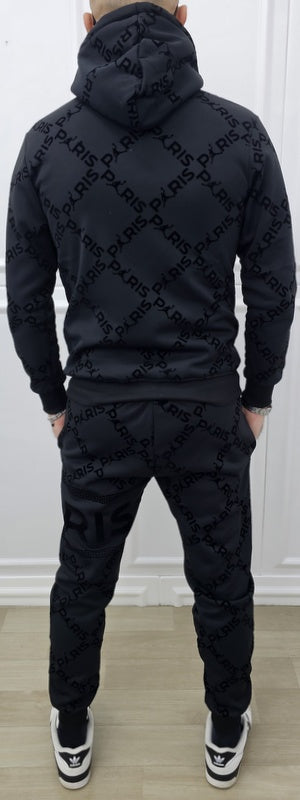 Tuta Paris Limited edition Nero Cappuccio Completo felpata F02 s,m,l,xl,xxl