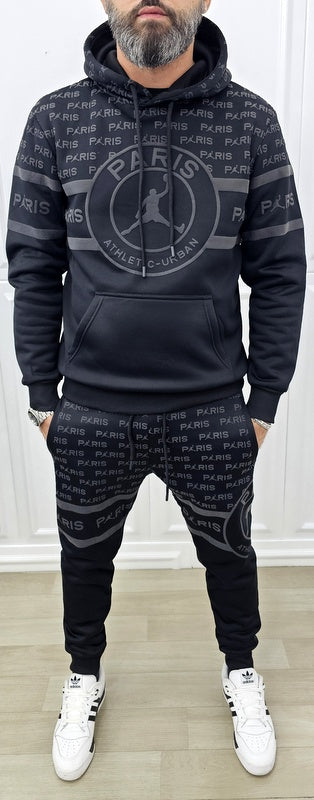 Tuta Paris Limited edition Nero Cappuccio Completo felpata F01 s,m,l,xl,xxl