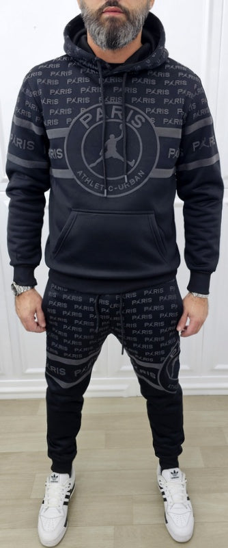 Tuta Paris Limited edition Nero Cappuccio Completo felpata F01 s,m,l,xl,xxl