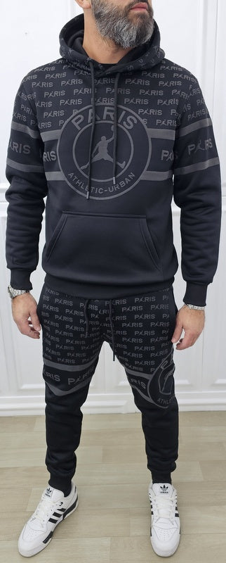 Tuta Paris Limited edition Nero Cappuccio Completo felpata F01 s,m,l,xl,xxl