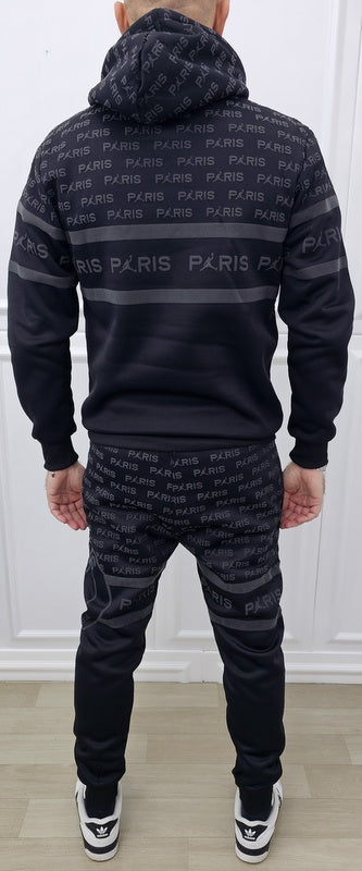 Tuta Paris Limited edition Nero Cappuccio Completo felpata F01 s,m,l,xl,xxl