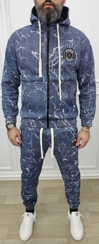 Tuta Paris Limited Edition Effetto Denim 2 Colori Cappuccio Completo felpata  s,m,l,xl,xxl