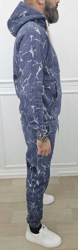 Tuta Paris Limited Edition Effetto Denim 2 Colori Cappuccio Completo felpata  s,m,l,xl,xxl