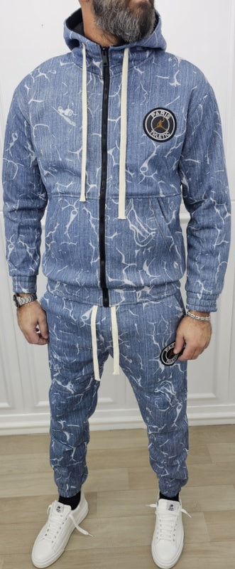 Tuta Paris Limited Edition Effetto Denim 2 Colori Cappuccio Completo felpata  s,m,l,xl,xxl