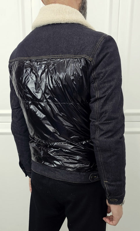 Giubbino Jeans uomo denim nero invernale impermeabile collo ecopelliccia