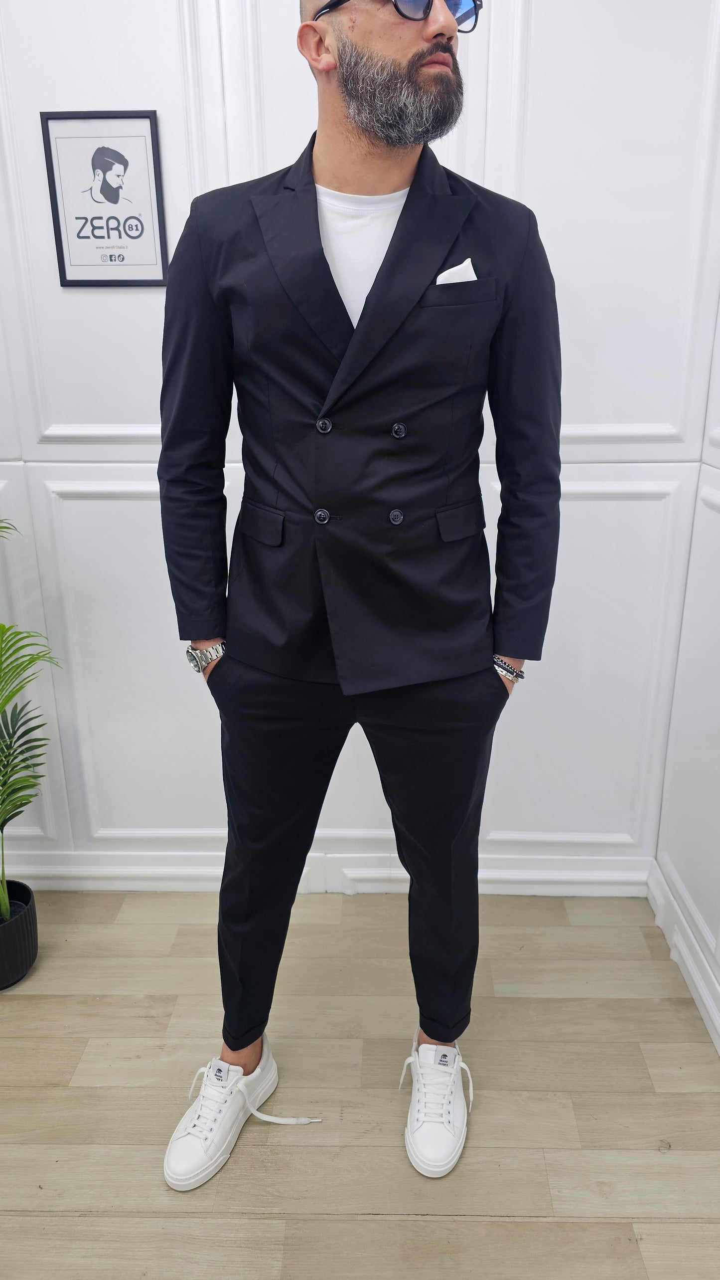 Abito uomo doppiopetto Tinta Unita Nero +T-shirt  made in italy  44,46,48,50,52,54