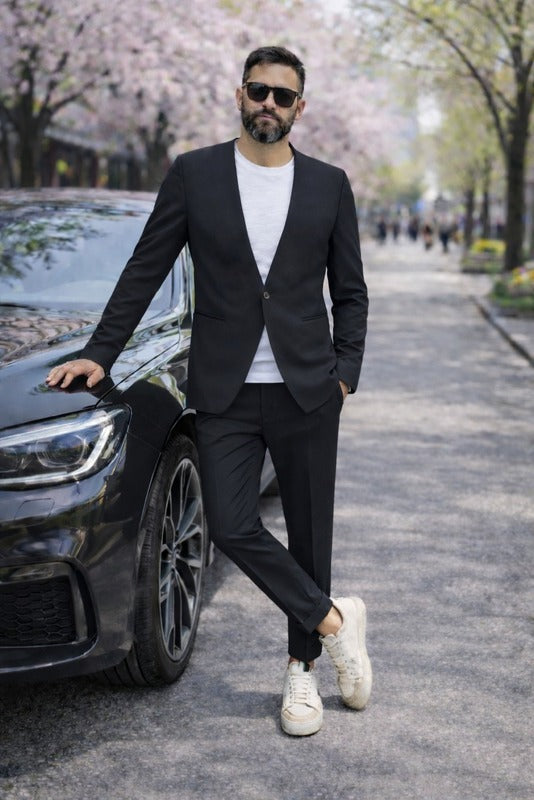 Abito uomo completo 1 bottone giacca+pantalone+T-shirt s,m,l,xl,xxl