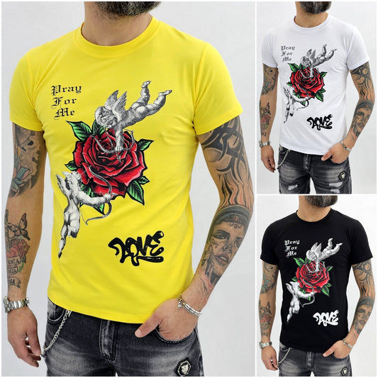 T-shirt uomo Maglia Manica stampa Angels Nero/giallo/bianco s,m,l,xl