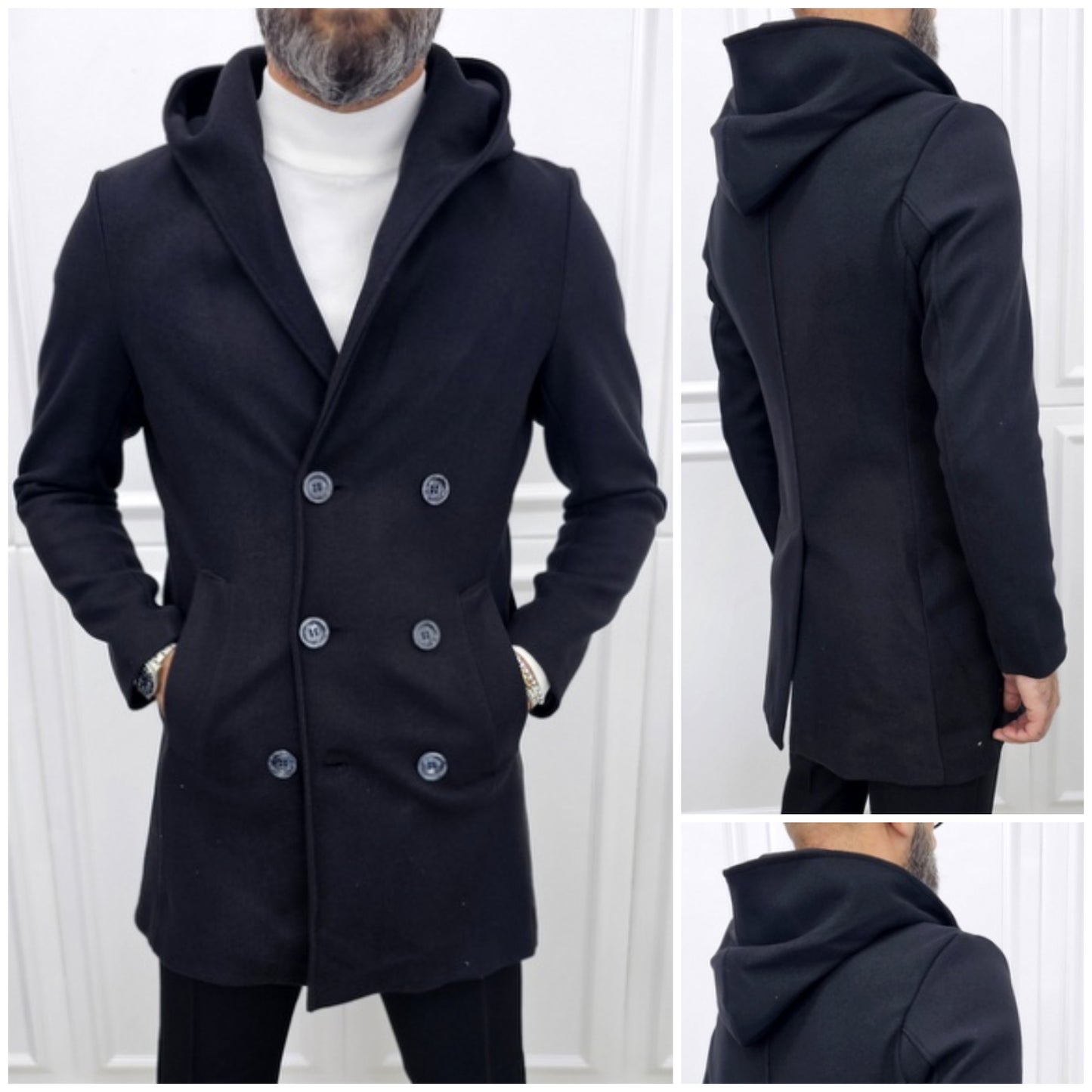 Cappotto Uomo Invernale Nero Lungo Doppiopetto s,m,l,xl,xxl