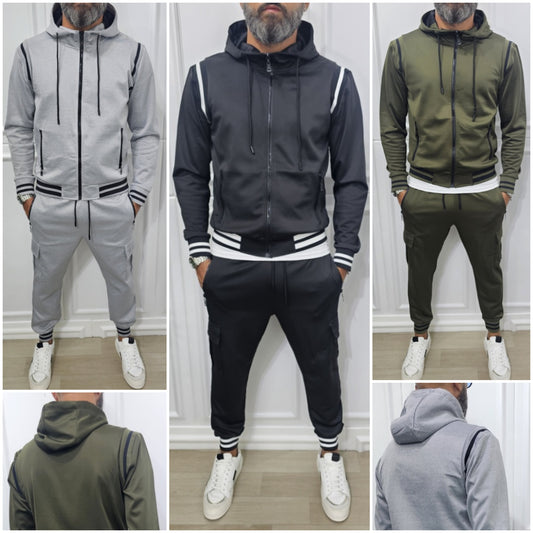 Tuta uomo cargo Cappuccio Completo Fasce Verde,nero,Grigio m,l,xl,xxl,3xl
