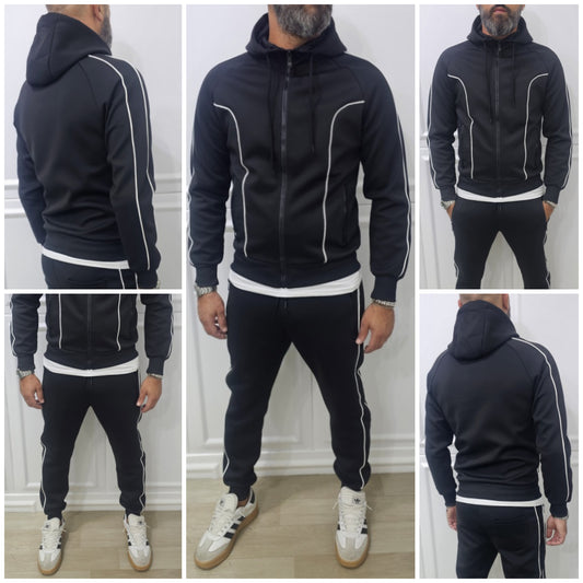 Tuta Completo Uomo Felpa Pantalone tech nero sport Cappuccio elastico s,m,l,xl,xxl