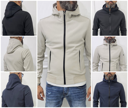Giubbino uomo Cappuccio Tech Nero/Blu/Crema s,m,l,xl,xxl
