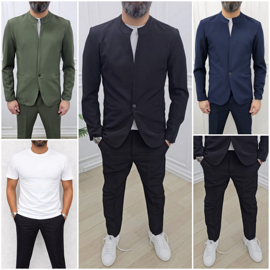 Completo Coreano Nero 1 bottone Giacca+Pantalone+T-shirt  44,46,48,50,52