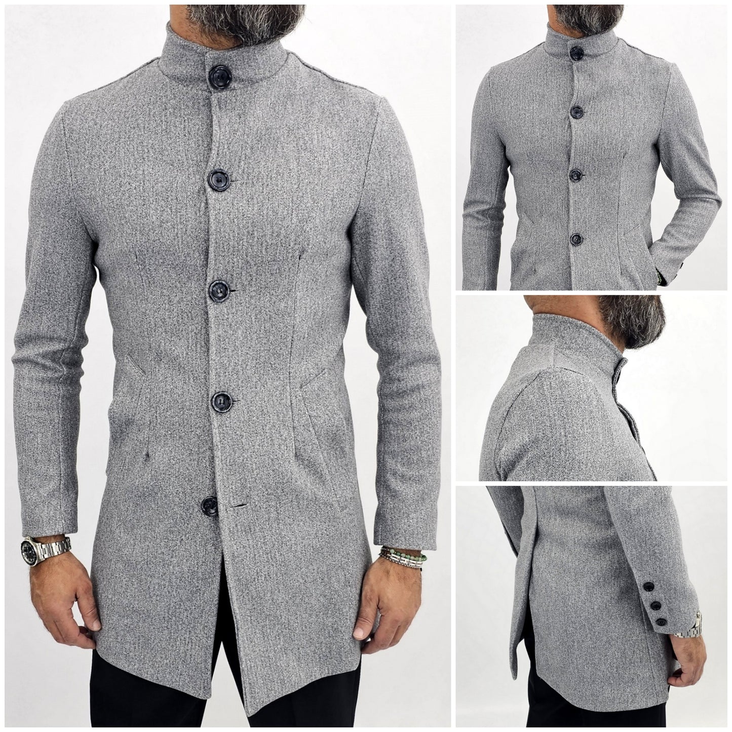 Cappotto Uomo collo  Coreana Grigio slim fit s,m,l,xl,xxl