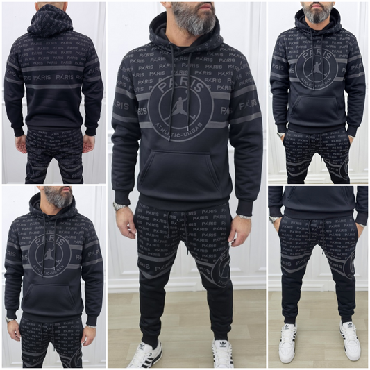 Tuta Paris Limited edition Nero Cappuccio Completo felpata F01 s,m,l,xl,xxl