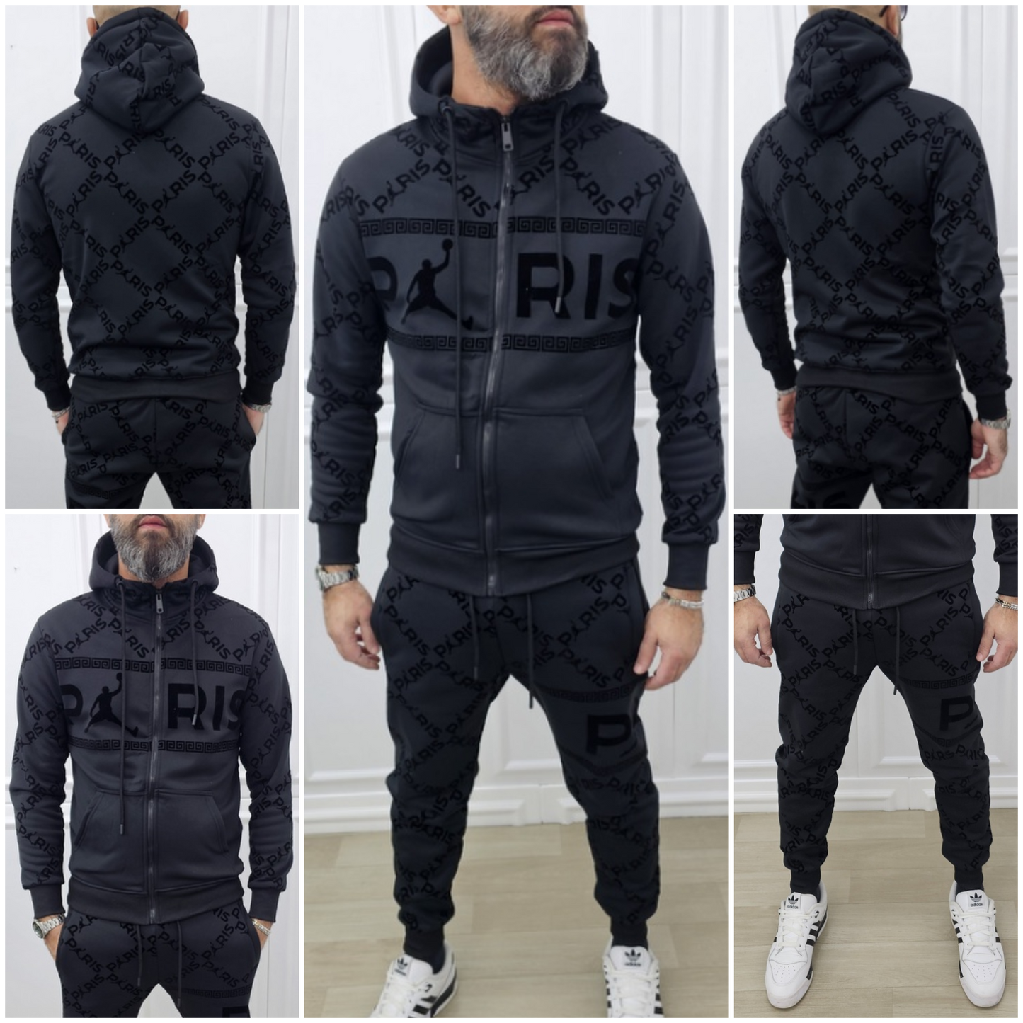 Tuta Paris Limited edition Nero Cappuccio Completo felpata F02 s,m,l,xl,xxl