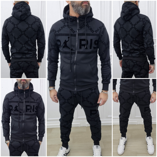 Tuta Paris Limited edition Nero Cappuccio Completo felpata F02 s,m,l,xl,xxl