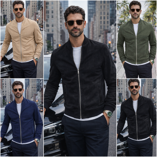 Giubbino uomo suede Scamosciato Bomber Primaverile 4 Colori m,l,xl,xxl,3xl