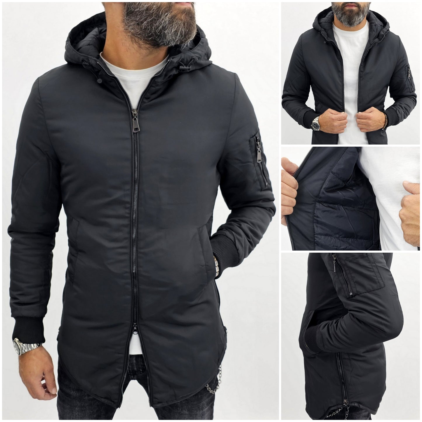 Giubbotto parka da uomo semi impermeabile lungo slim Cappuccio s,m,l,xl,xxl