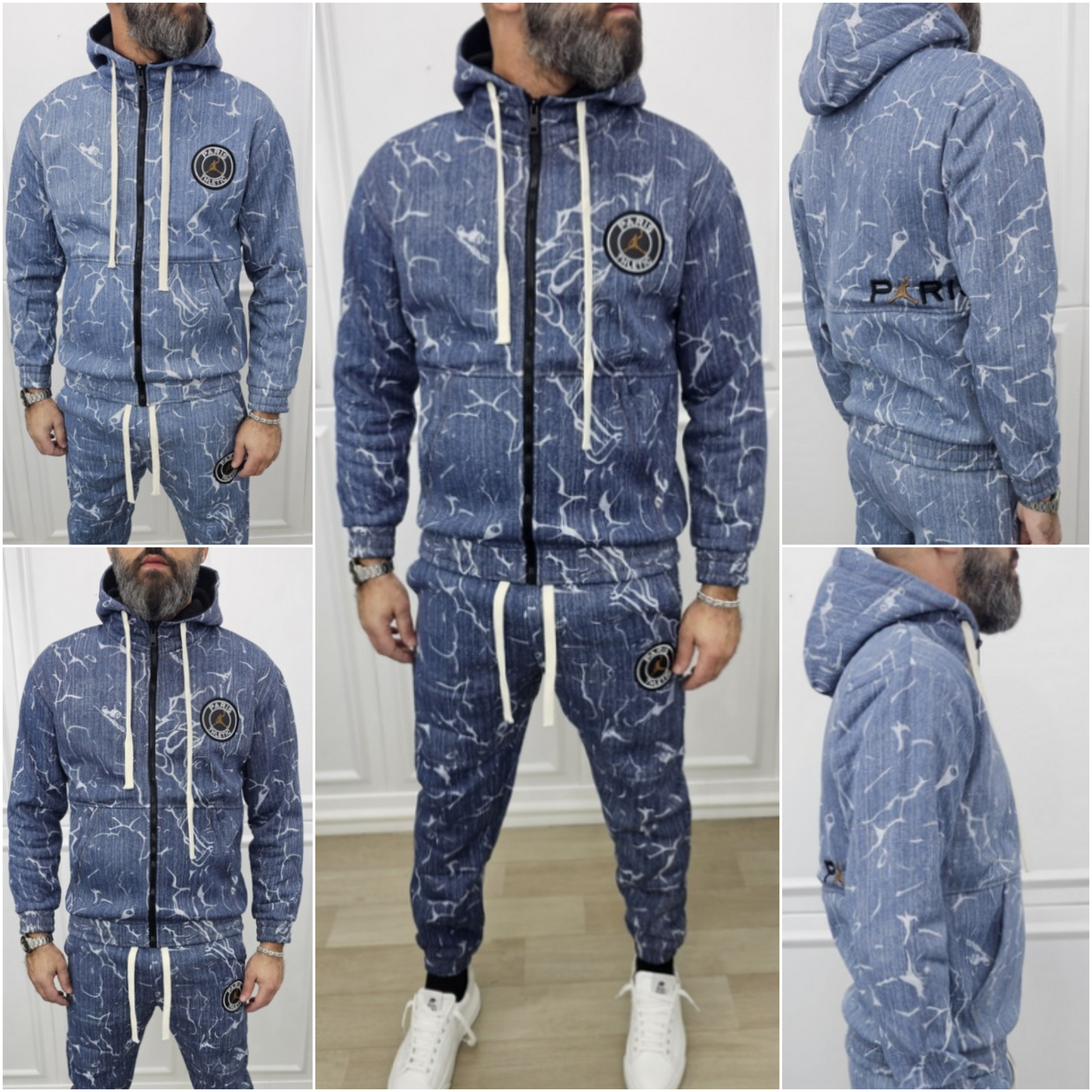 Tuta Paris Limited Edition Effetto Denim 2 Colori Cappuccio Completo felpata  s,m,l,xl,xxl