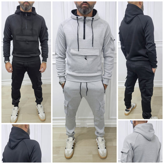 Tuta Tech cargo Cappuccio Completo felpata grigio,nero s,m,l,xl,xxl