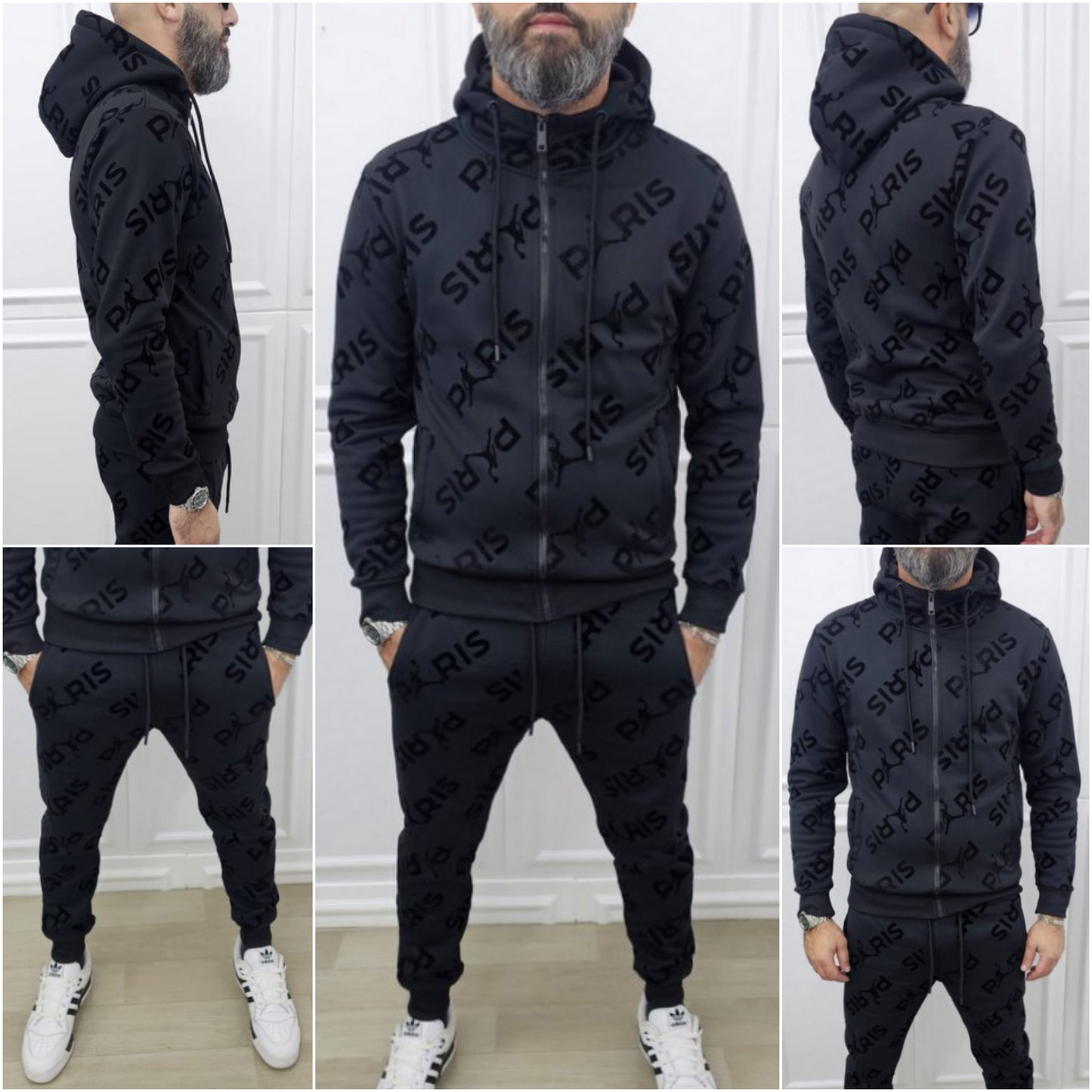 Tuta Paris Limited edition Nero Cappuccio Completo felpata s,m,l,xl,xxl